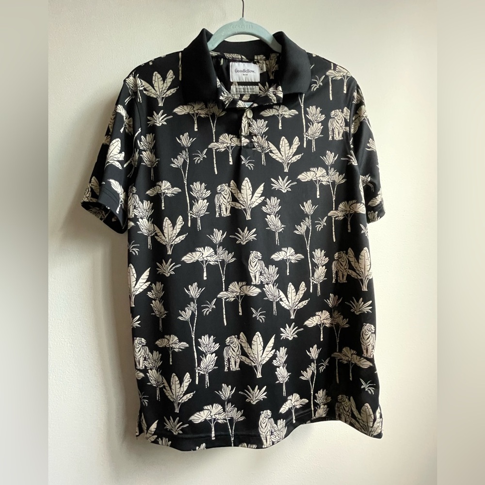 Goodfellow & Co Black Tiger Polo Shirt Size Medium